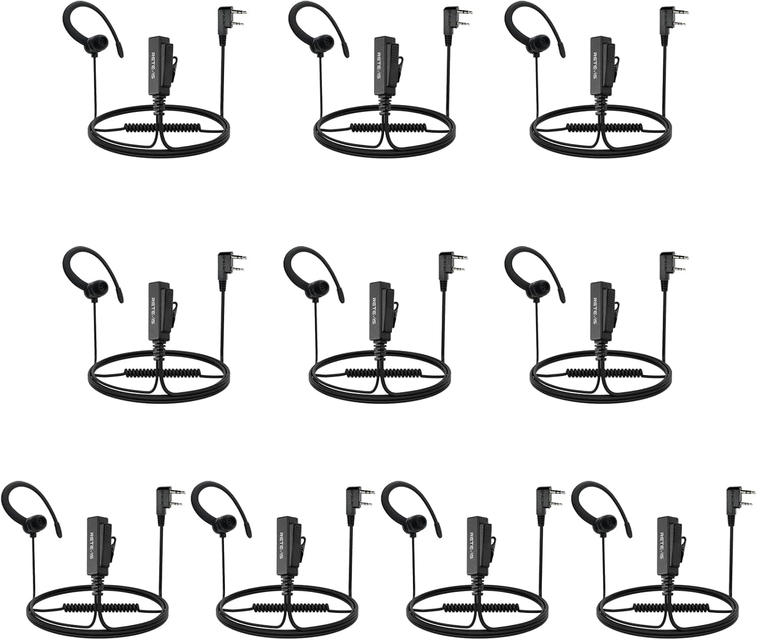 Retevis - Walkie Talkie Earpiece with Mic, Kevlar Cable, for RT22/RT68/RT21 | Coiled Cord, Big PTT, G-Type, Compatible wit - Black