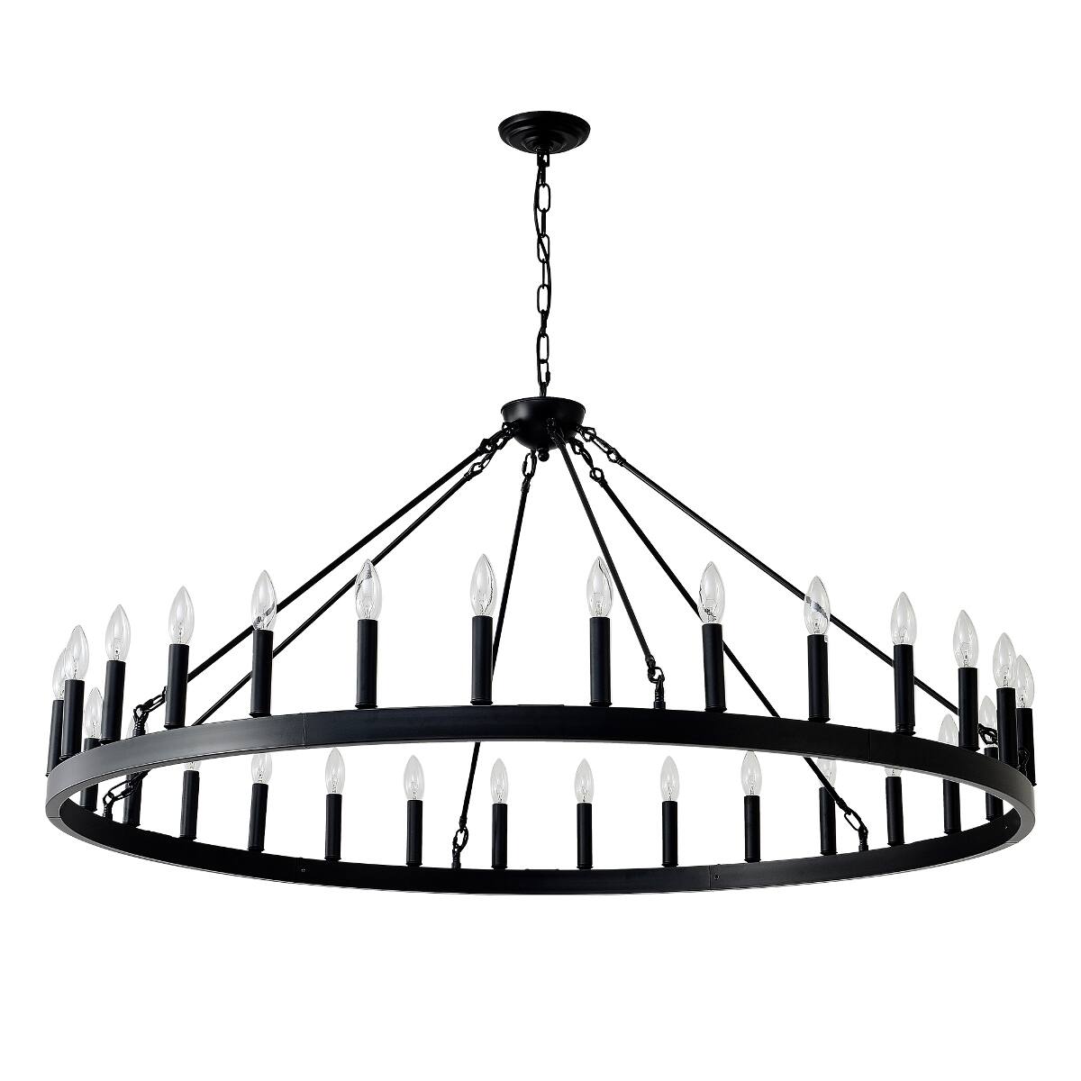 Alt View 10. Loheer - Loheer Matte Black Wagon Wheel Chandelier, Thirty Light E12 Farmhouse Ceiling Fixture for Large Rooms.