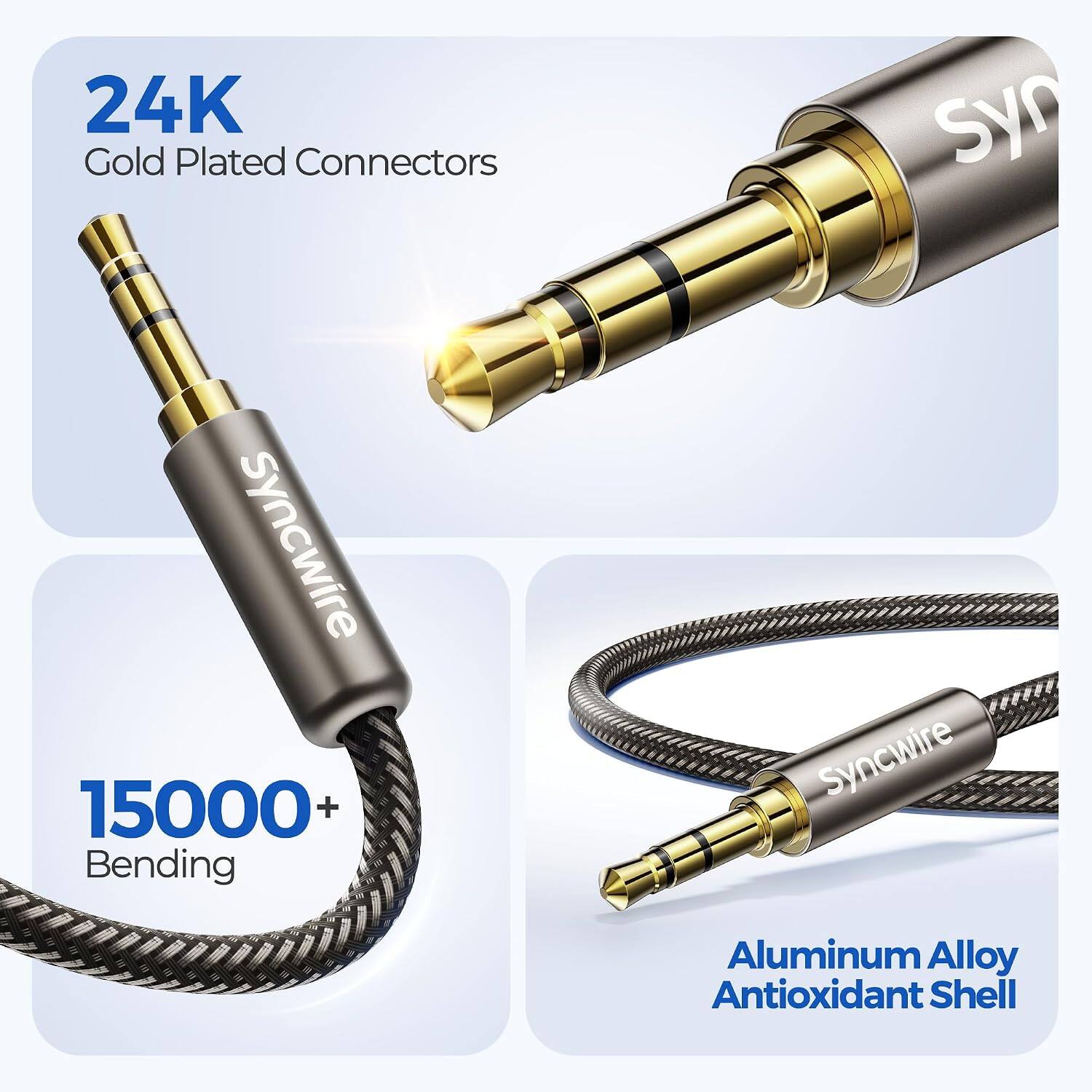 24K Gold Plated Connectors

Syncwire

15000+ Bending

Aluminum Alloy Antioxidant Shell