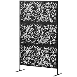 Outsunny - Privacy Fence Screen, Metal Outdoor Privacy Screen Climbing Plant Trellis with Stand - Black