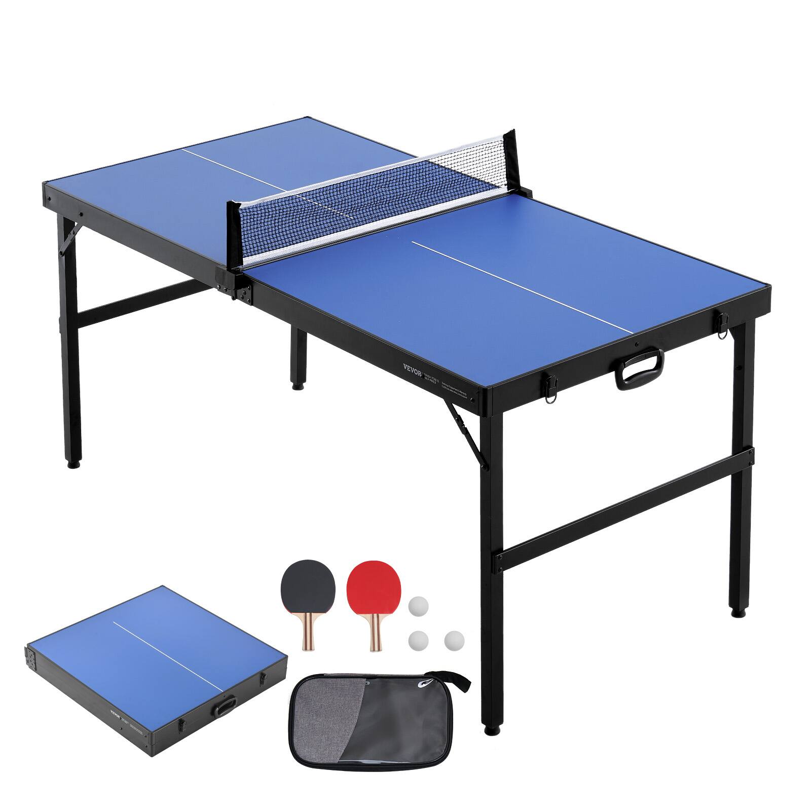 Alt View 5. VEVOR - Ping Pong Table, Mid-Size Table Tennis Game, Indoor MDF Table Tennis Table, Foldable Portable Complete Ping Pong Table - Blue.