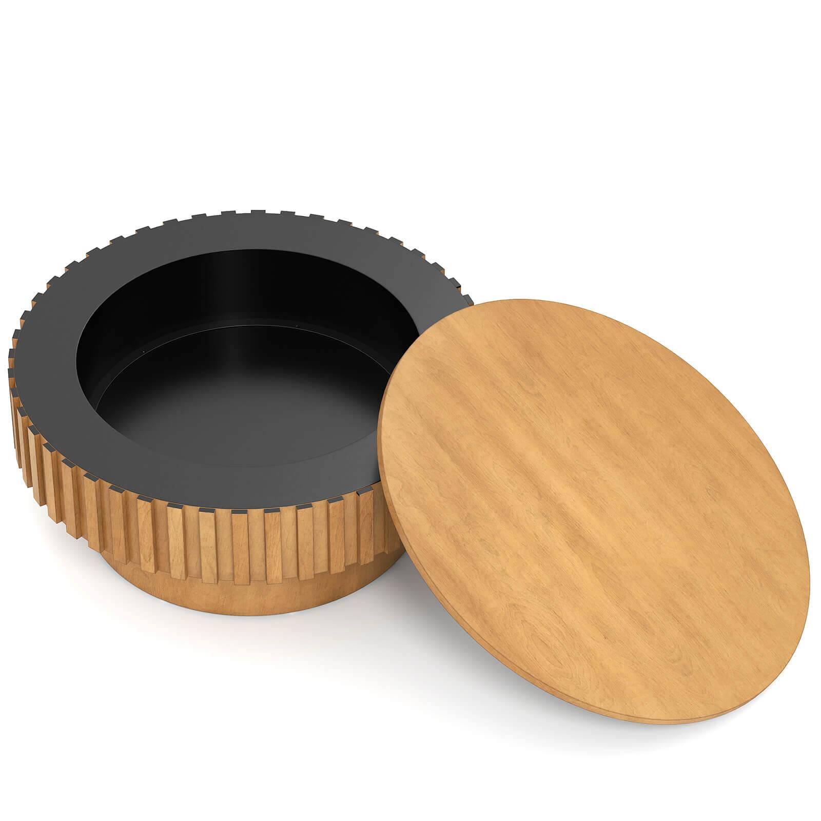 Alt View 9. Costway - Costway Round Coffee Table with Storage, Wooden Drum Coffee Table with Hidden Compartment - Natural.