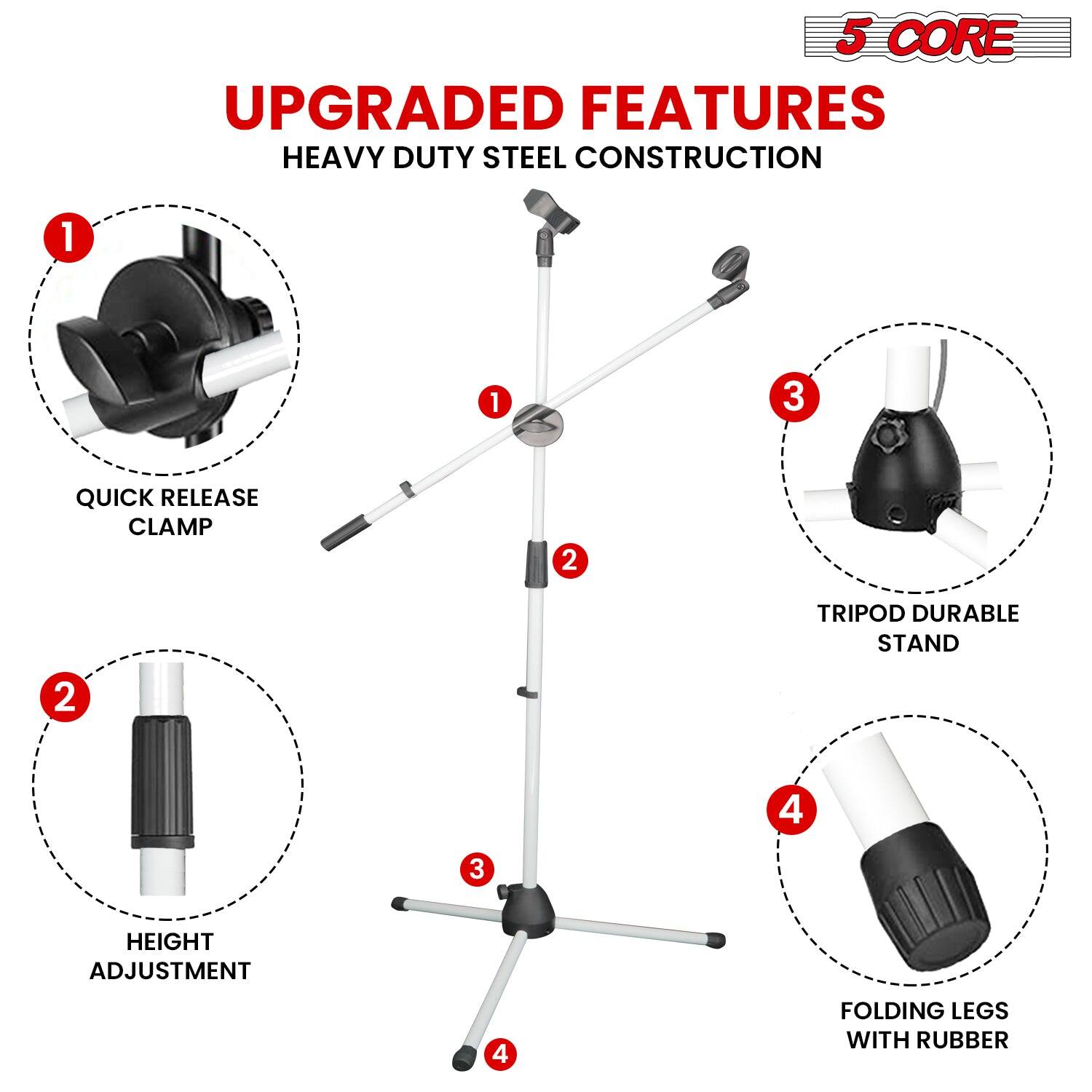 5 CORE UPGRADED FEATURES HEAVY DUTY STEEL CONSTRUCTION
1 QUICK RELEASE CLAMP
2 HEIGHT ADJUSTMENT
3 TRIPOD DURABLE STAND
4 FOLDING LEGS WITH RUBBER