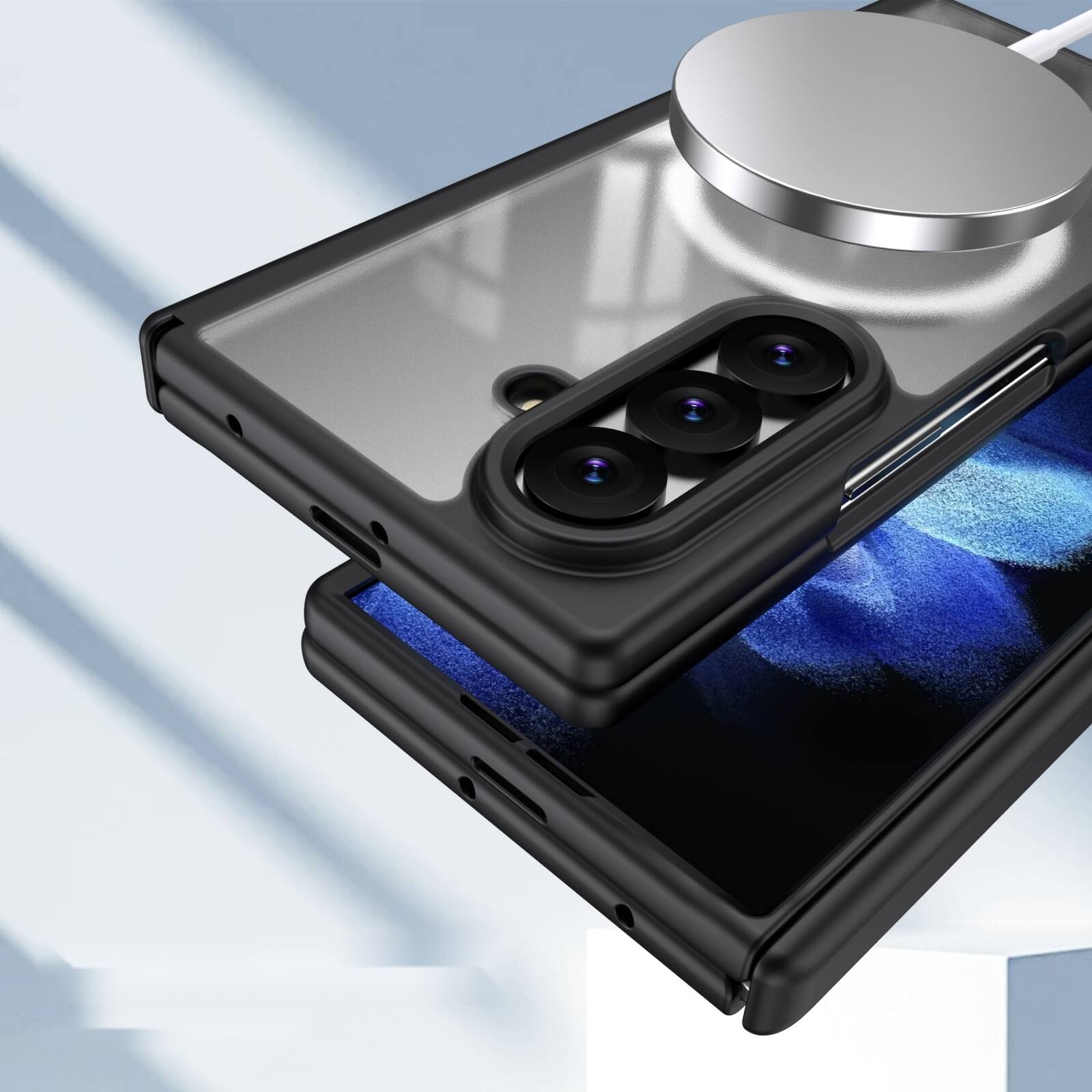 Left. Dteck - Shockproof Phone Case for Samsung Galaxy Z Fold8 Ultra Built in Screen Film, Magnetic Cover with Full Hinge Protection - Black.