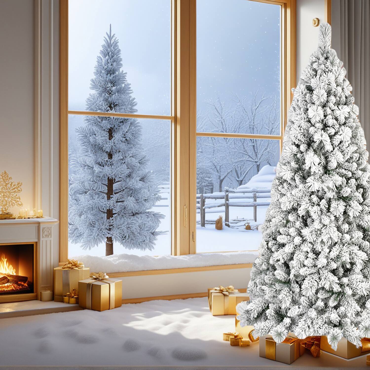 Resenkos - Artificial 5ft Flock Christmas Tree with 518PVC/Hard Needle Mixed Branch Tips - White