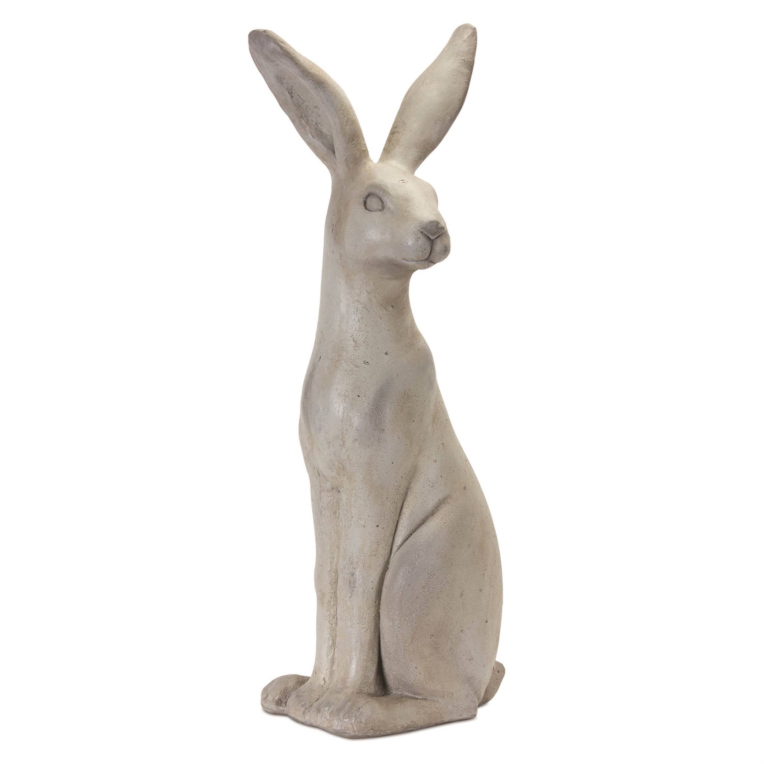 Back. BreeBe - Natural Stone Sitting Rabbit Statue (Set of 2) - Grey.