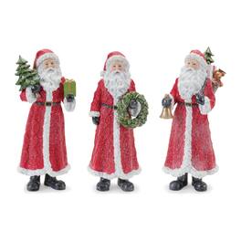 BreeBe - Glitter Santa Figurine with Pine Accent (Set of 3) - Red, Green