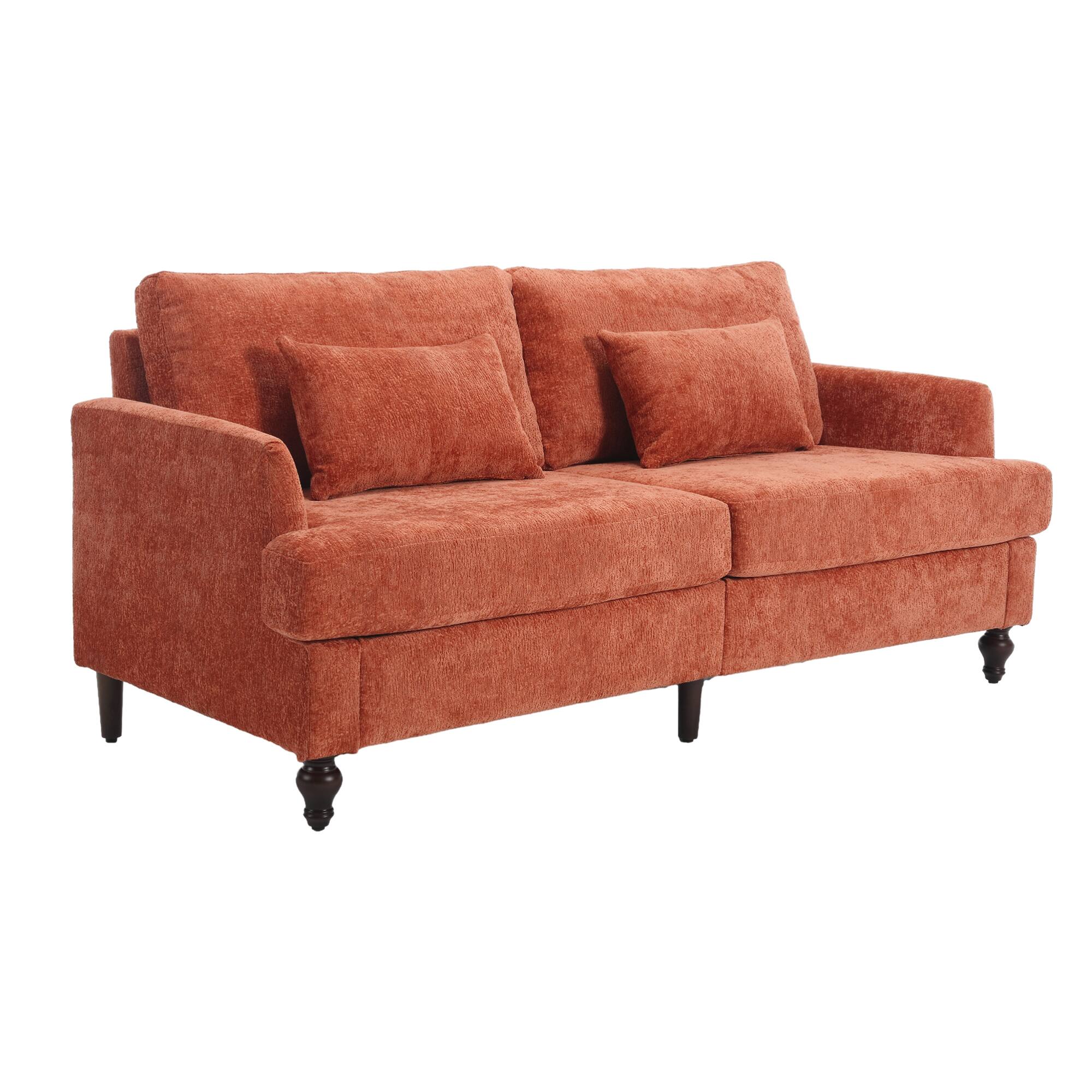 Alt View 9. GOODSILO - Modern Upholstered Loveseat Sofa with Chenille Fabric and Solid Wood Frame for Living Room and Bedroom - Dark Orange.