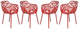 LeisureMod - Devon (Set of 4) Aluminum Outdoor Dining Chair - UV & Rust Resistant Stackable Floral Accent Chair - Red