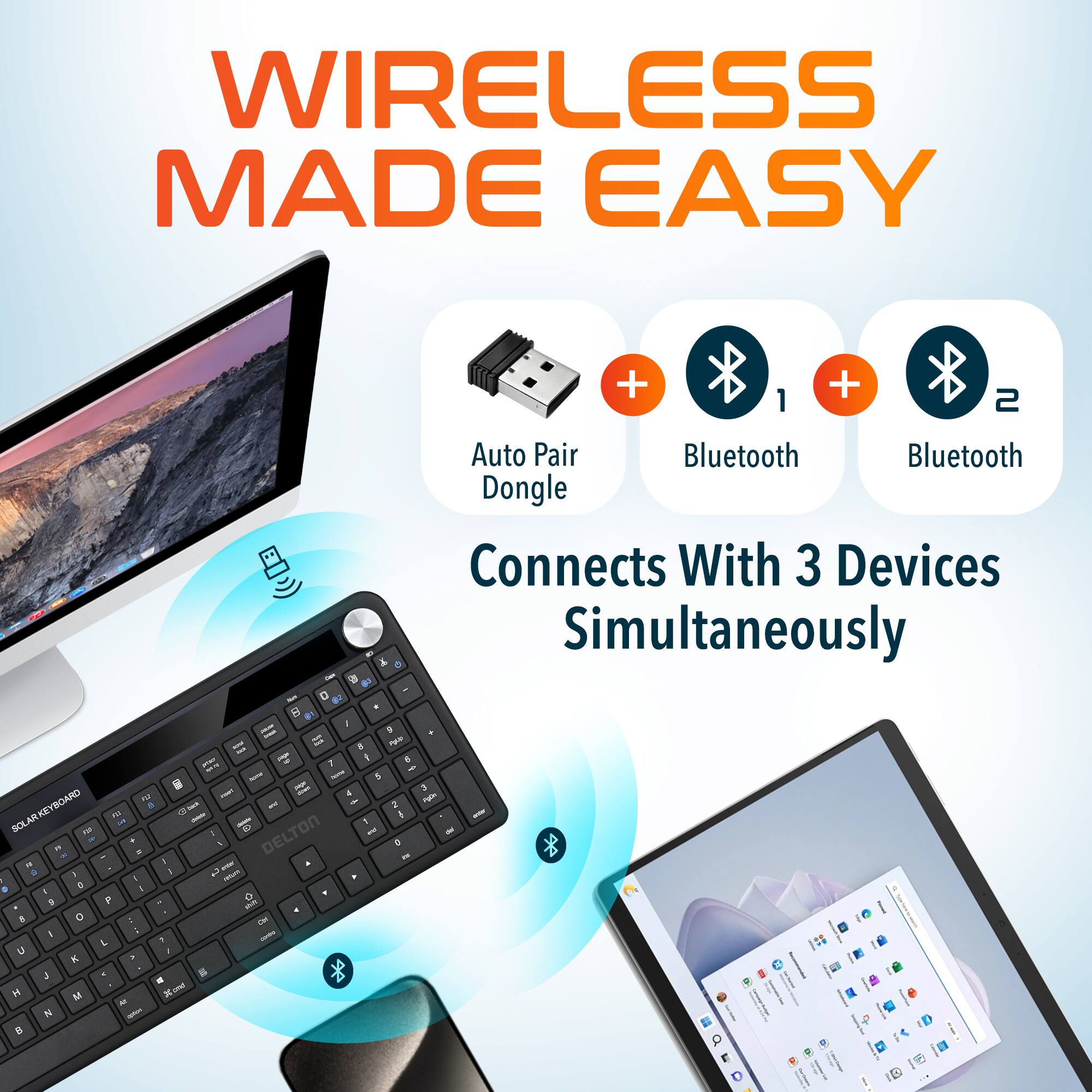 WIRELESS MADE EASY + 1 + 2 Auto Pair Bluetooth Bluetooth Dongle Connects With 3 Devices Simultaneously