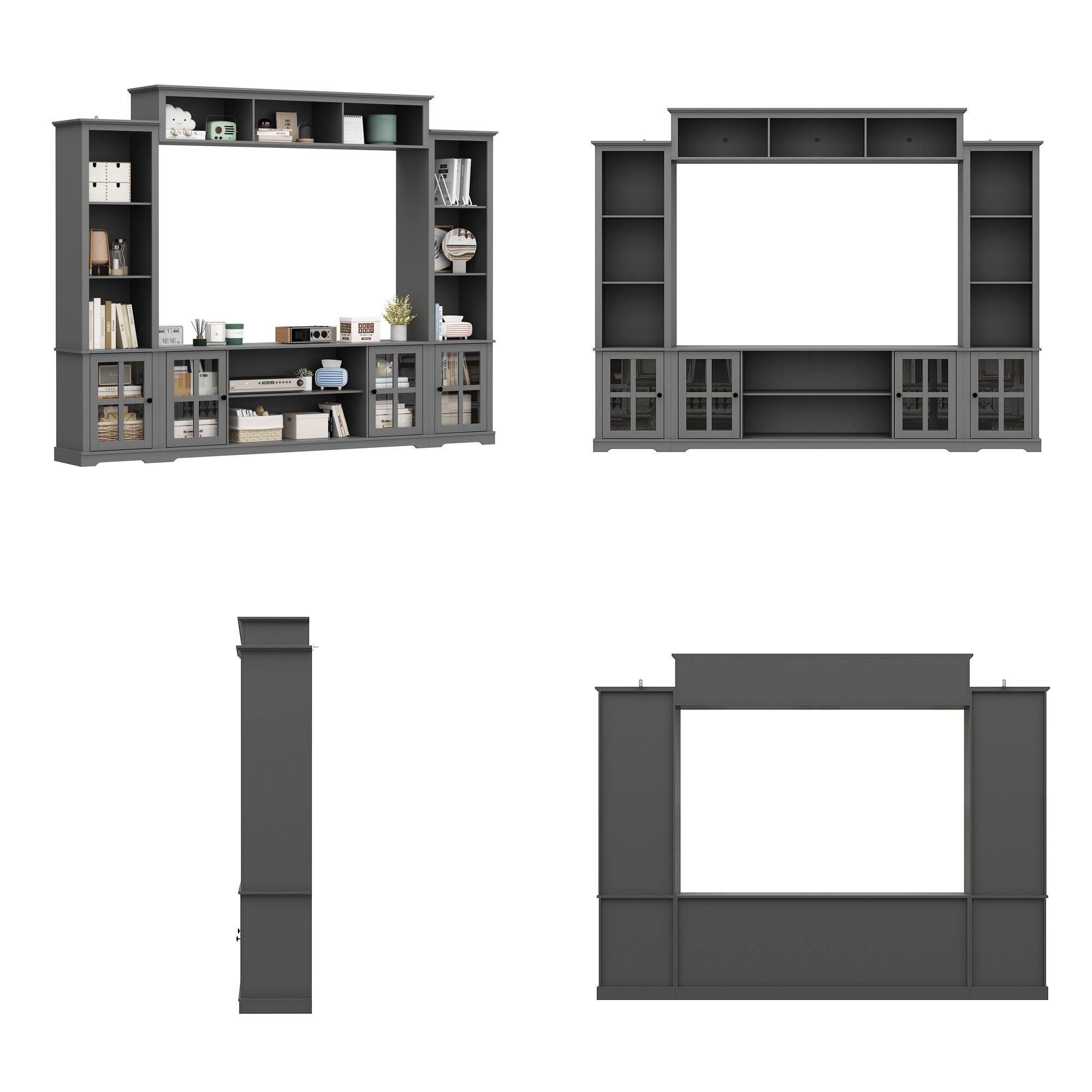 Alt View 7. Famapy - Famapy Entertainment Center for TVs Up to 70 Inches TV Stands Wall Unit with Storage Shelves & Glass Doors - Gray.