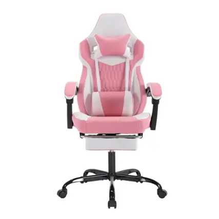 Front. GTPlayer - Gaming Chair with Footrest High Back Computer Chair PVC Leather Ergonomic Office Gamer Chair,Pink - Pink.