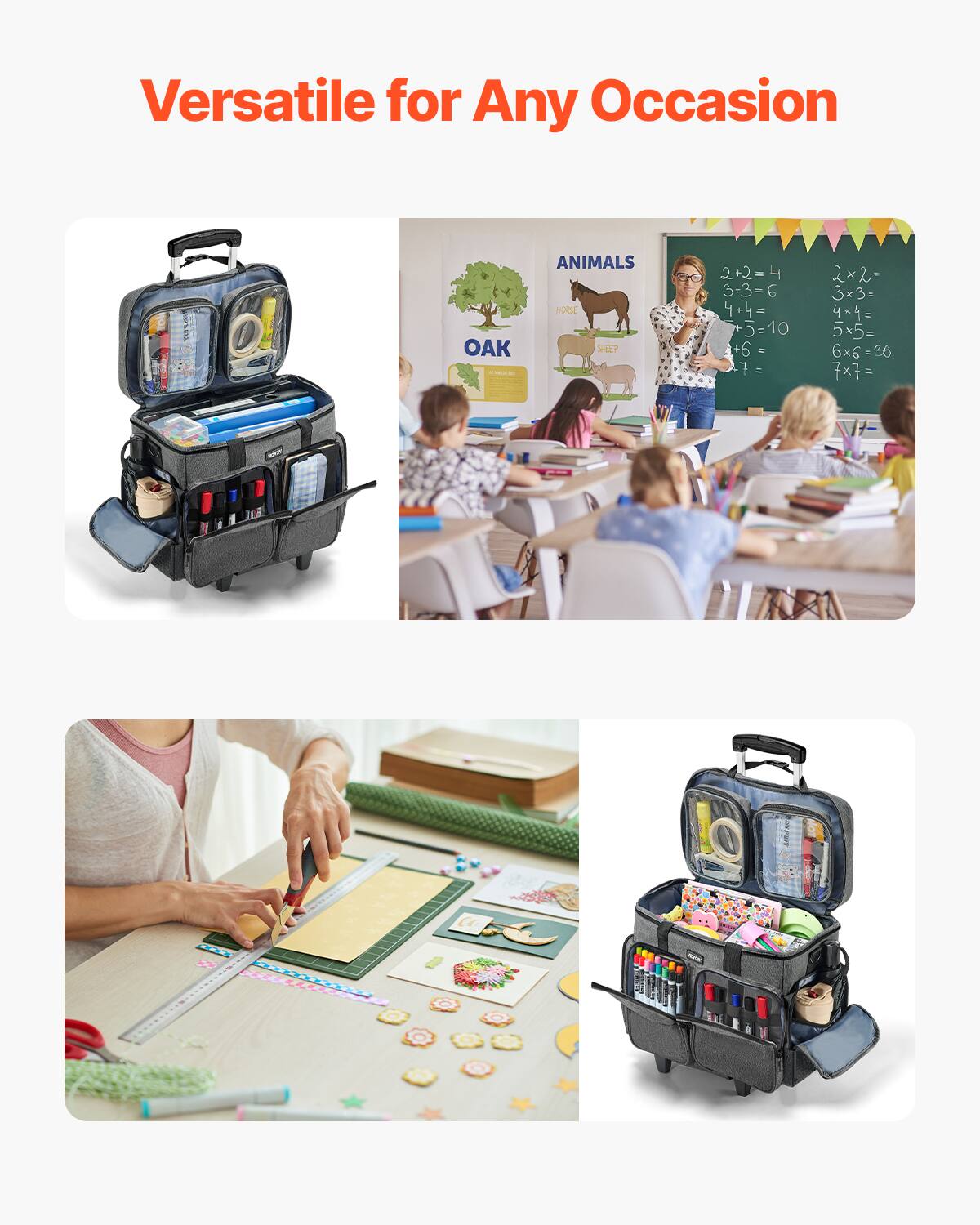 Versatile for Any Occasion

OAK

ANIMALS

2+2=4  
3-3=6  
4+4=8  
5+5=10  
6+6=12  
7+7=14  

2x2=  
3x3=  
4x4=  
5x5=  
6x6=  
7x7=