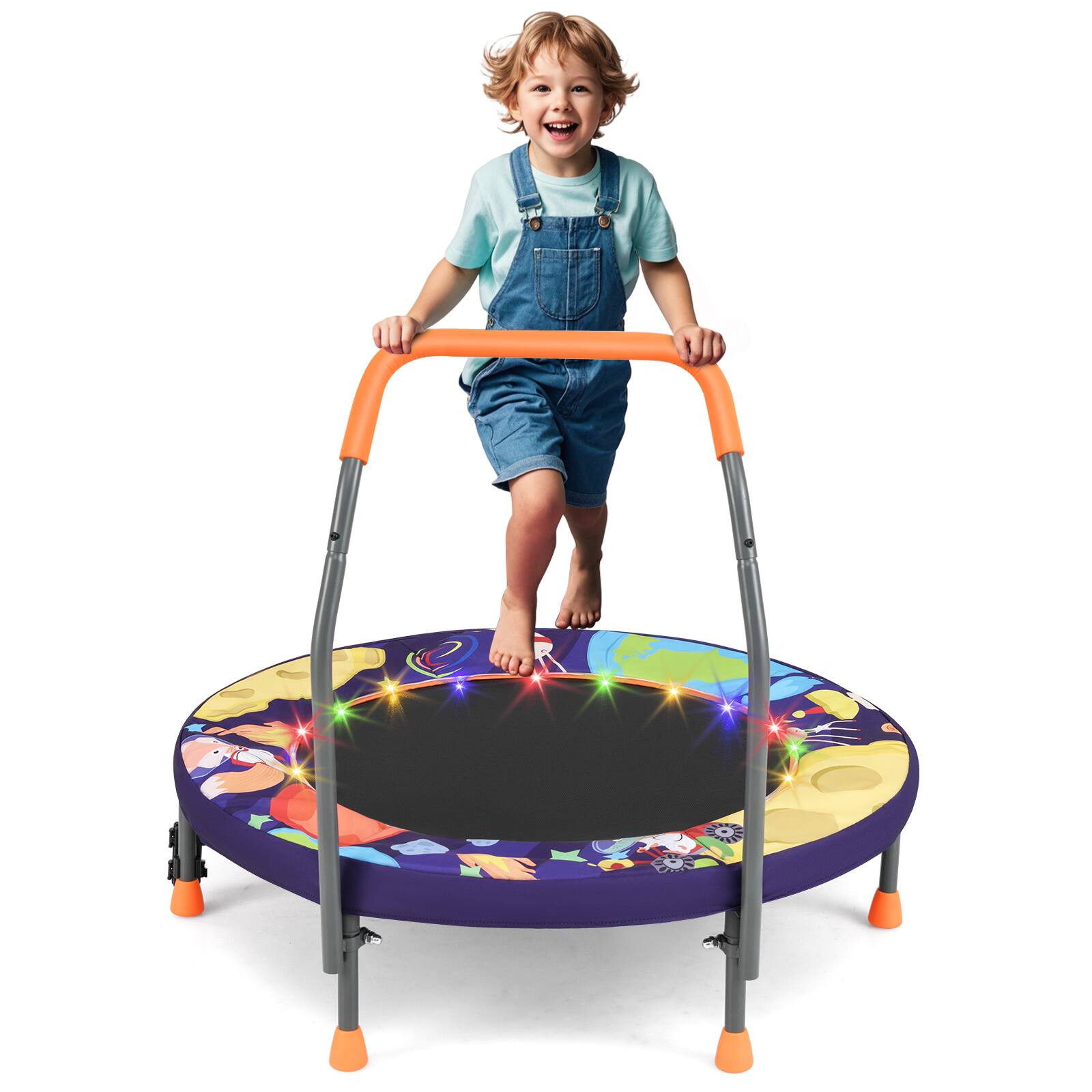 Alt View 8. Gymax - Gymax 36'' Foldable Kid Trampoline w/ 20 LED Lights Foam Handlebar Padded Safety Cover Purple - Purple.
