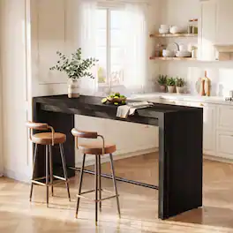 Tribesigns - 63-Inch Industrial Rectangular Counter-Height Bar Table with Metal Footrest for Kitchen or Bistro - Black