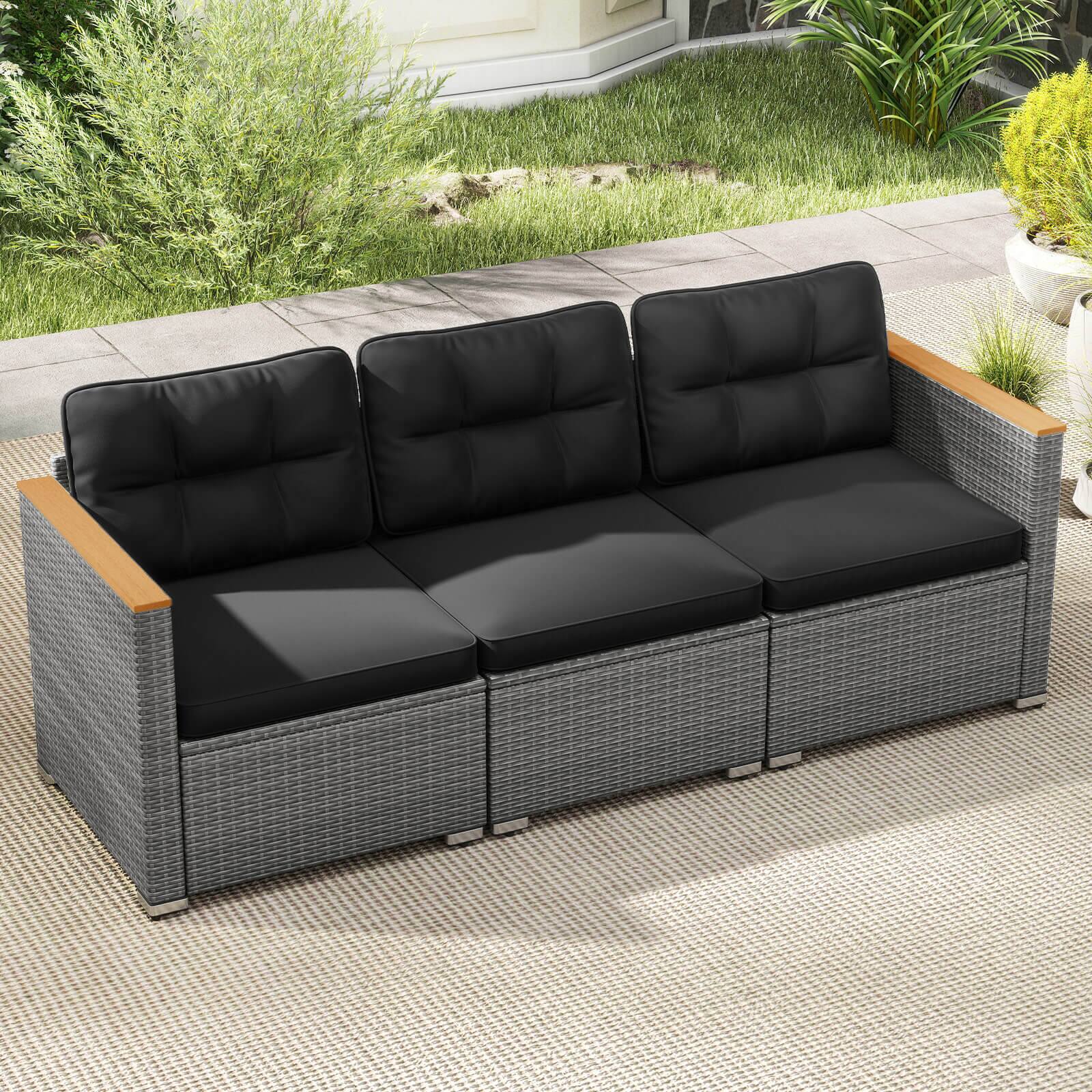 Alt View 1. Costway - Costway 3-Seat Patio PE Rattan Wicker Couch Sofa with Deep Seating and Cushion for Porch - Black.