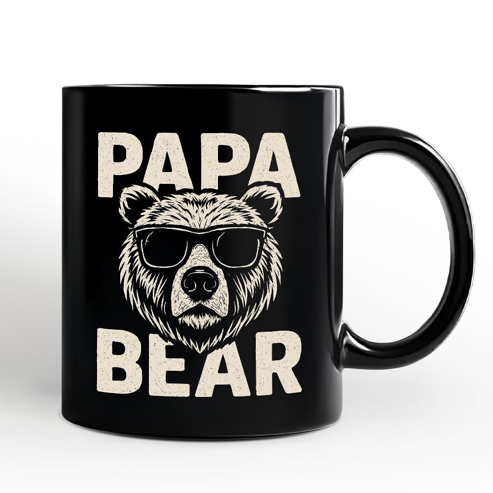 OrnamentallyYou - Papa Bear Sunglasses Mug, Vintage Gift for Cool Dads - Black