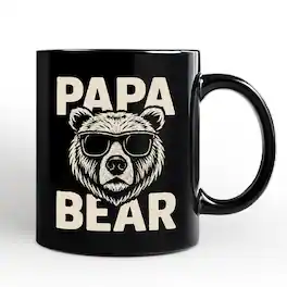 OrnamentallyYou - Papa Bear Sunglasses Mug, Vintage Gift for Cool Dads - Black