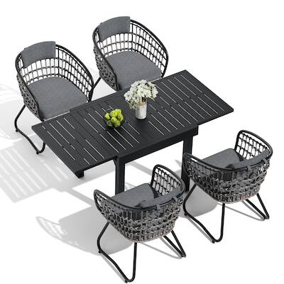 Alt View 9. Crestlive Products - Crestlive Products 5/7/11pc Water Proof Extendable All-Aluminum Patio Dining Set Table Wicker Chairs with Cushion - Gray-5PC.