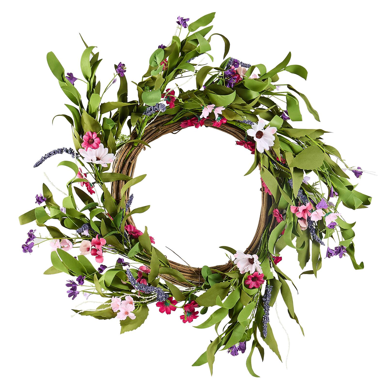 Alt View 5. VEVOR - Artificial Decorative Wreath, 22 in, Pink Green, Decorated with Daisies, Babysbreath, Buds, Year Round Wreath - Pink Green.