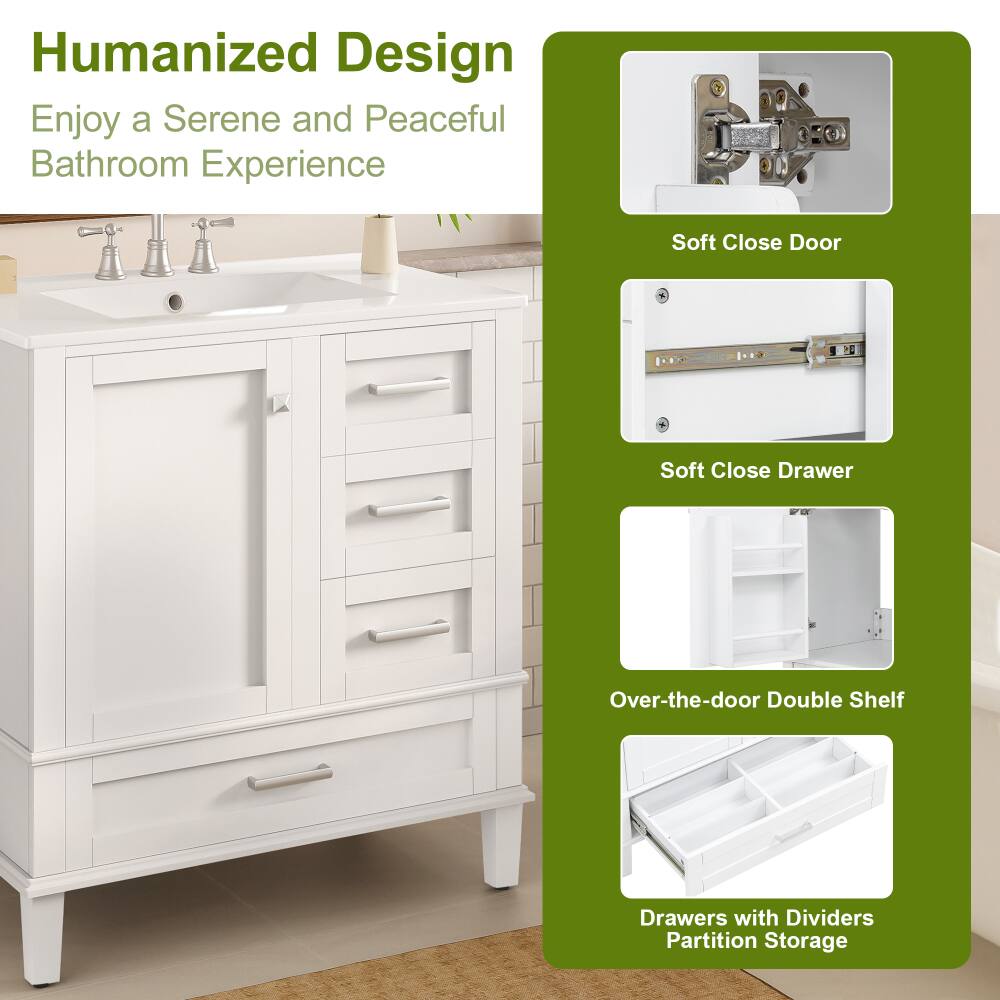 Humanized Design  
Enjoy a Serene and Peaceful Bathroom Experience  

- Soft Close Door  
- Soft Close Drawer  
- Over-the-door Double Shelf  
- Drawers with Dividers Partition Storage
