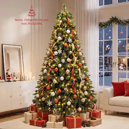 Costway - 8 FT Balsam Fir Christmas Tree with 1834 Branch Tips, 100 Pine Cones, 515 LED Lights - Green