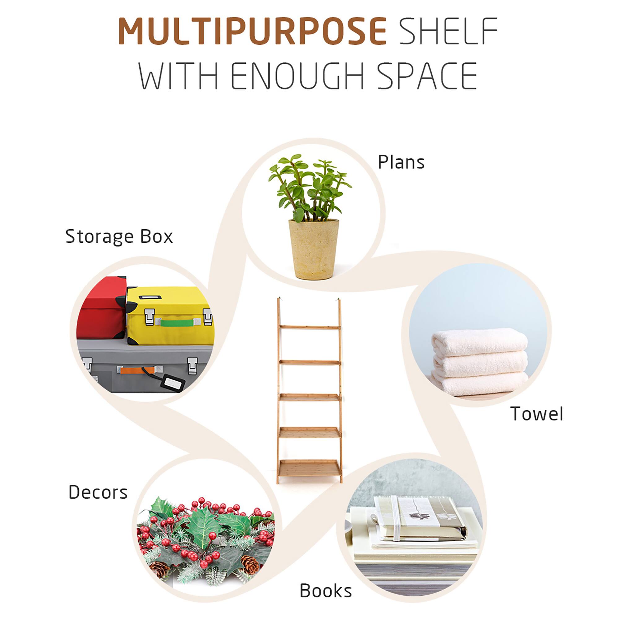 MULTIPURPOSE SHELF WITH ENOUGH SPACE

- Plans
- Storage Box
- Towel
- Decors
- Books