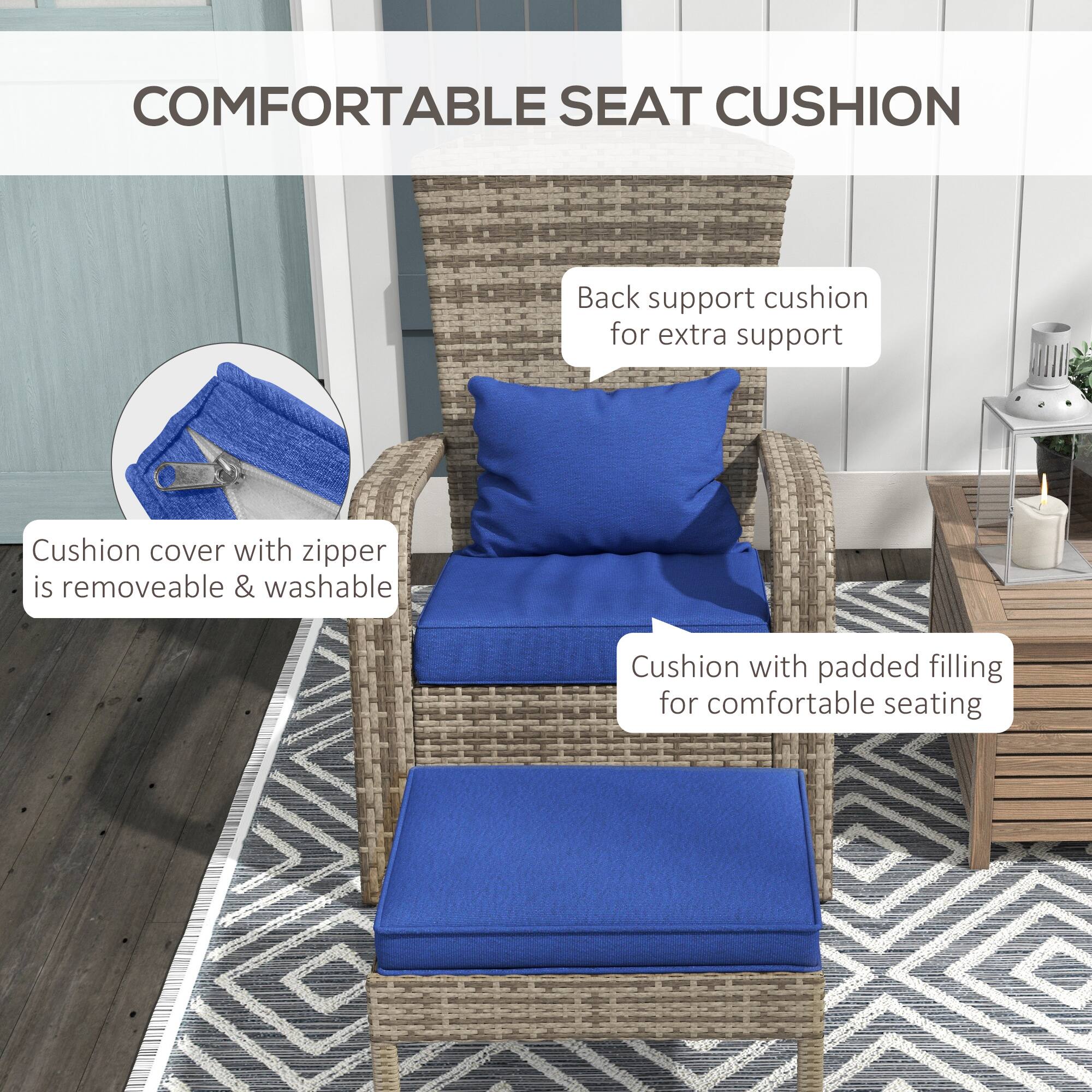 COMFORTABLE SEAT CUSHION

- Back support cushion for extra support
- Cushion cover with zipper is removable & washable
- Cushion with padded filling for comfortable seating