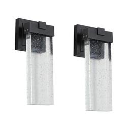 HTUTWOO - Outdoor Waterproof LED Crystal Wall Lamp - 12W Multi Bulb Compatible, Modern Acrylic Sconce Light Fixture, 2 Pack - Black