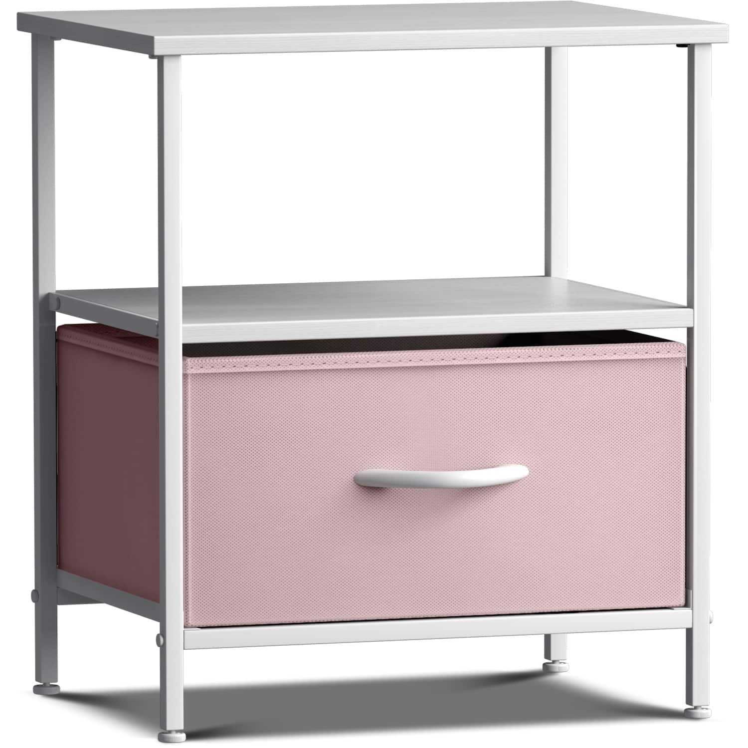 Sorbus - Nightstand 1-Drawer Shelf Storage, Bedside Furniture & Chest Dresser with Steel Frame, Wood Top & Fabric Bins - Pink