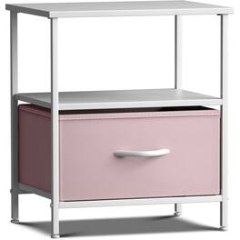 Sorbus - Nightstand 1-Drawer Shelf Storage, Bedside Furniture & Chest Dresser with Steel Frame, Wood Top & Fabric Bins - Pink