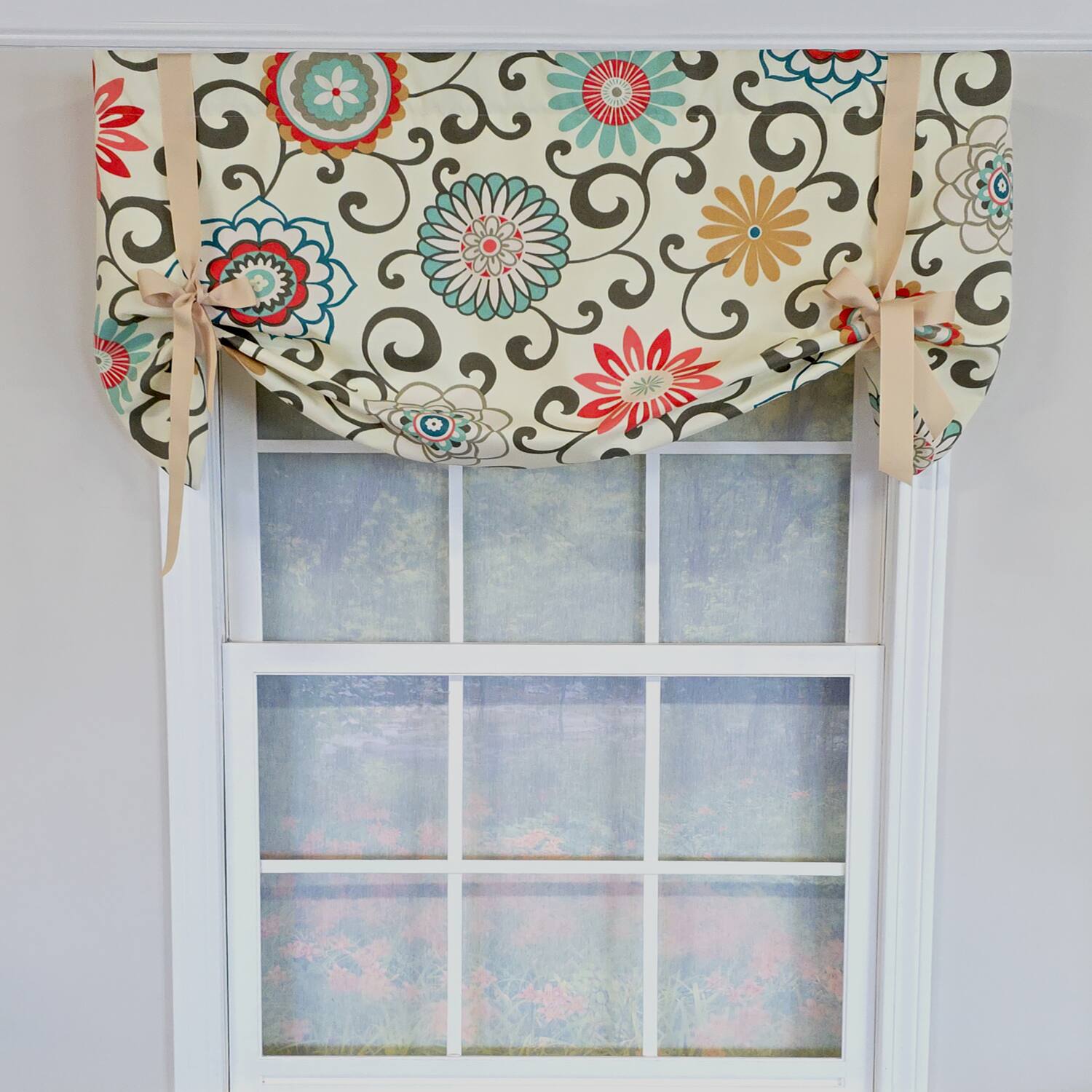 Angle. RLF Home - RLF Home 100% Cotton Monterrey Tie-Up  Fully lined Windows Rod Pocket Valance 50" x 23"  Cream - Cream.