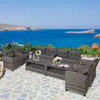 Front. Gymax - Gymax 8PCS Rattan Patio Conversation Set Cushioned Outdoor Furniture Set - Gray.