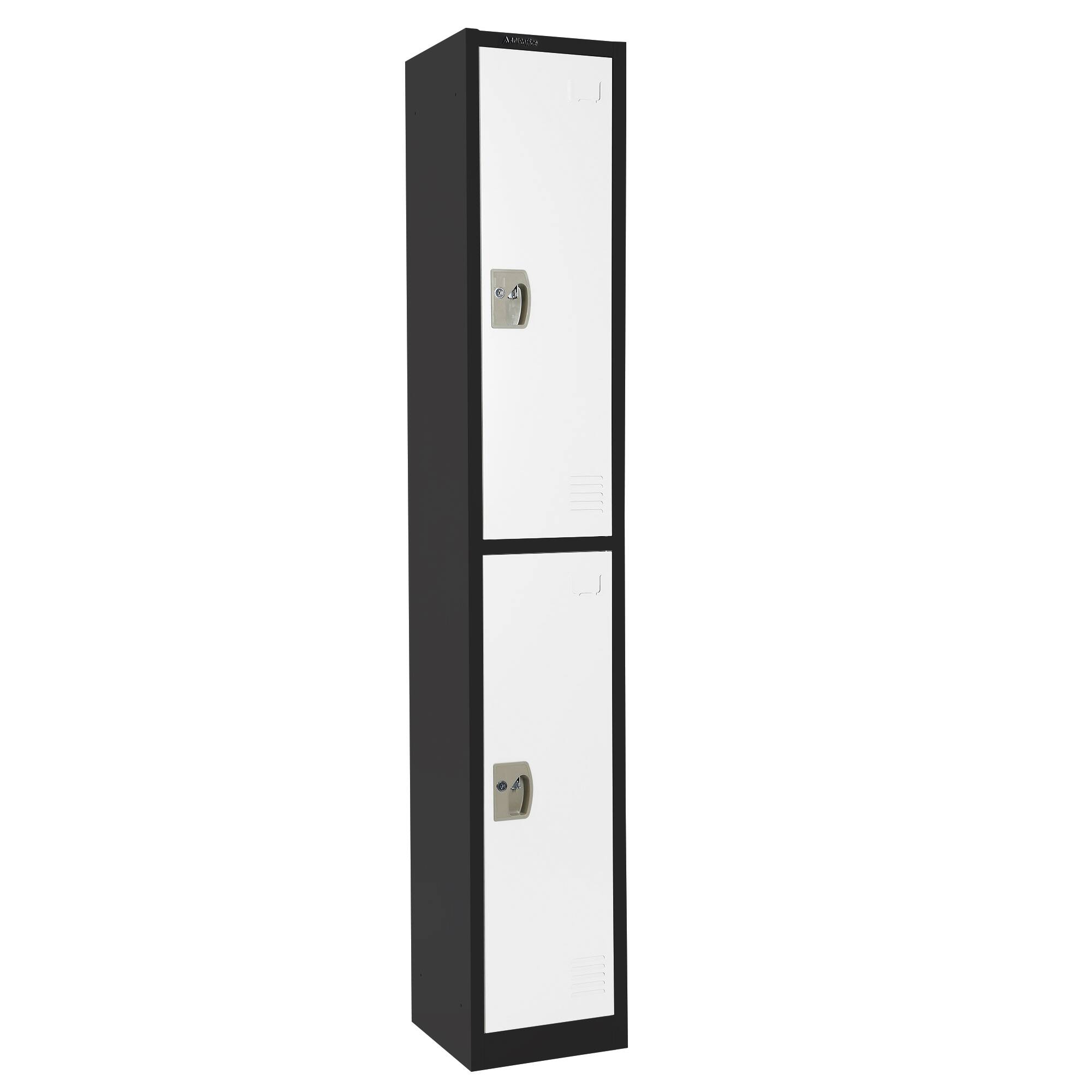 Left. AdirOffice - Storage Locker 629-Series 72" H 2-Tier Steel Key Lock 2-Shelf Locker with Key Lock, 4/Pack - Black Bidy/White Doors.