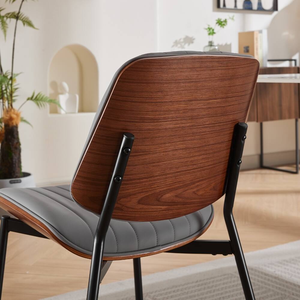 Alt View 6. Loheer - Loheer Mid-Century Dining Chairs Set of 2, Gray Faux Leather Walnut Bentwood Chairs with Metal Legs - Gray.