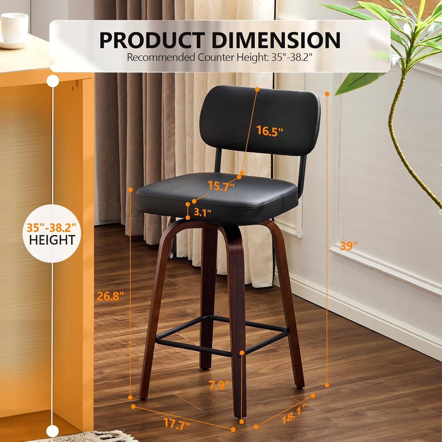 PRODUCT DIMENSION  
Recommended Counter Height: 35"-38.2"  
16.5"  
35"-38.2" HEIGHT  
15.7"  
3.1"  
39"  
26.8"  
17.7"  
7.9"  
18.1"