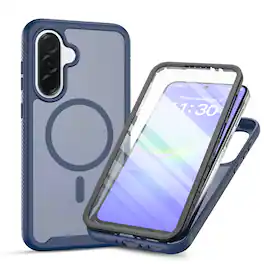 Dteck - for Samsung Galaxy A37 5G Magnetic Matte Case with Built-in Screen Protector,Shockproof Full Body Protective Cover - Blue