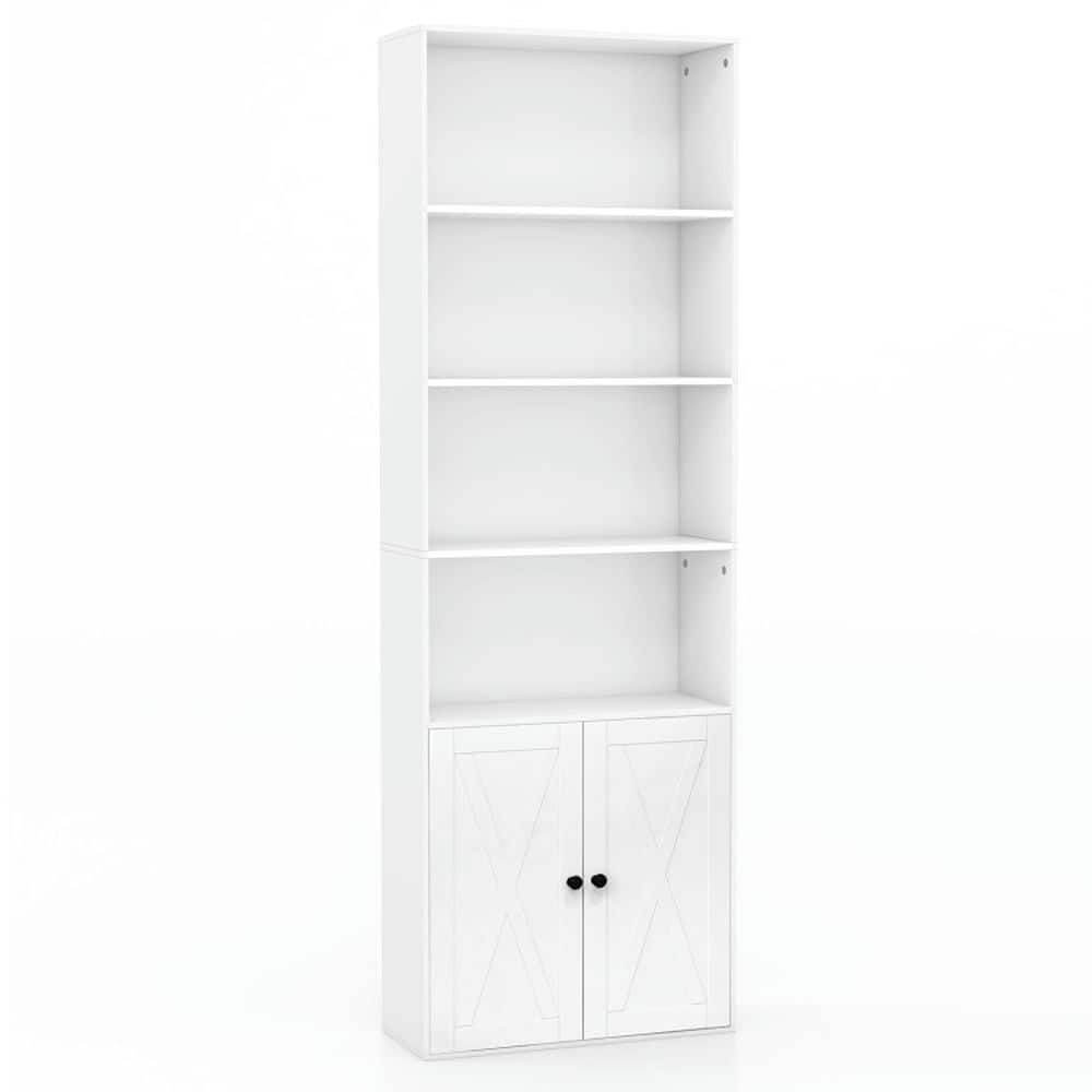 Kadyn - Open Book Shelf,Storage Shelf Unit Plant Stand,71 Inch Freestanding Bookshelf with 6 Shelves and 2-Door Cabinet - White