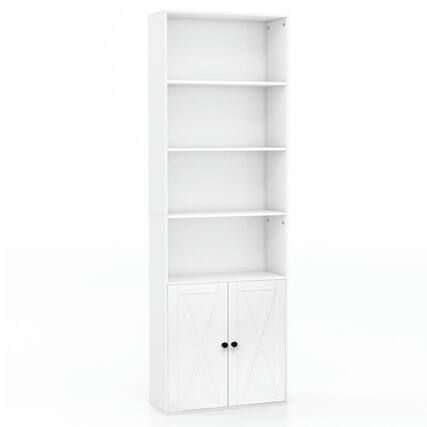 Front. Kadyn - Open Book Shelf,Storage Shelf Unit Plant Stand,71 Inch Freestanding Bookshelf with 6 Shelves and 2-Door Cabinet-White - White.
