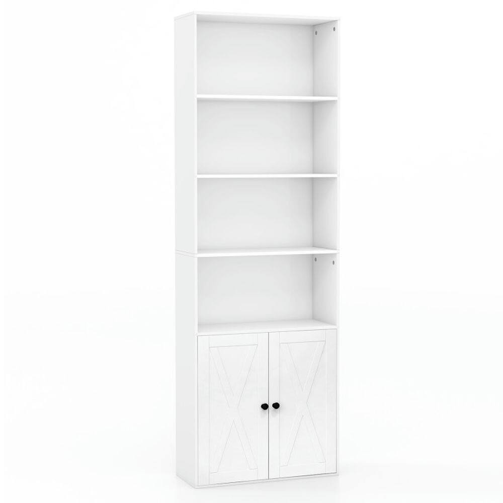 Front. Kadyn - Open Book Shelf,Storage Shelf Unit Plant Stand,71 Inch Freestanding Bookshelf with 6 Shelves and 2-Door Cabinet-White - White.