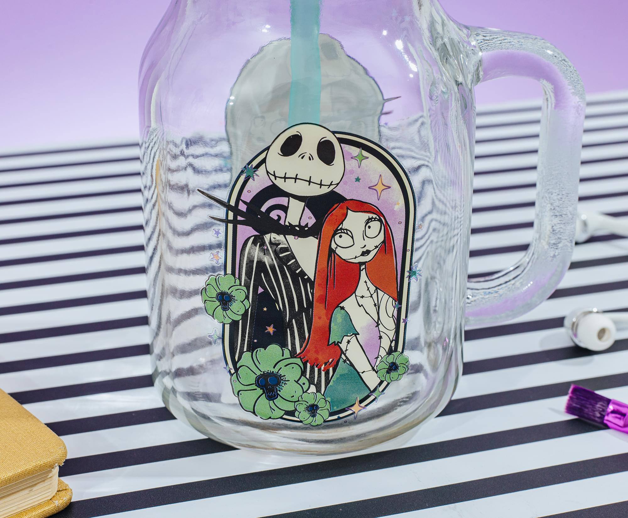 Alt View 5. Silver Buffalo - Disney The Nightmare Before Christmas Jack and Sally 21-Ounce Glass Mason Jar - Multi-Colored.