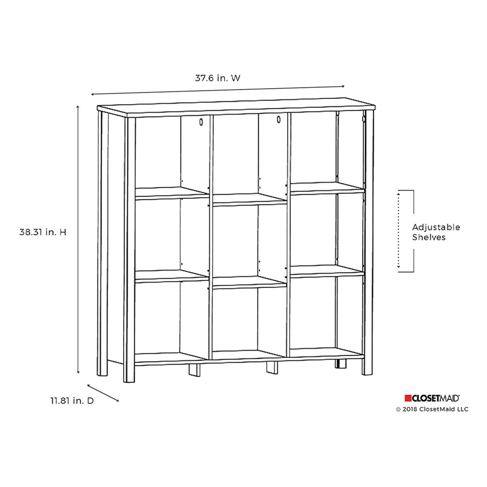 37.6 in. W  
38.31 in. H  
11.81 in. D  

Adjustable Shelves  

CLOSETMAID  
© 2018 ClosetMaid LLC