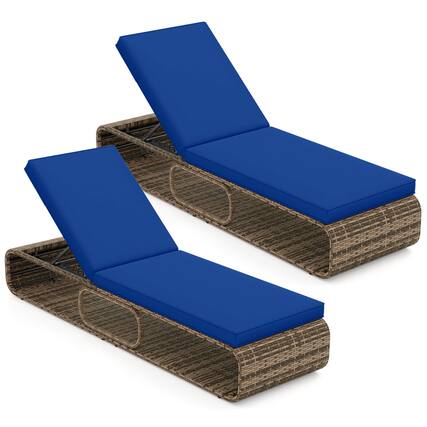 Front. Costway - Costway 2 PCS Outdoor Chaise Lounge Chair with Adjustable Backrest Cushion and Storage - Navy,Mix Brown.
