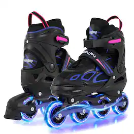 Costway - Adjustable Kids' Inline Skates Ages 9-14 4 Sizes Adjustable Blade Roller with Light-up Wheels - Purple & Black