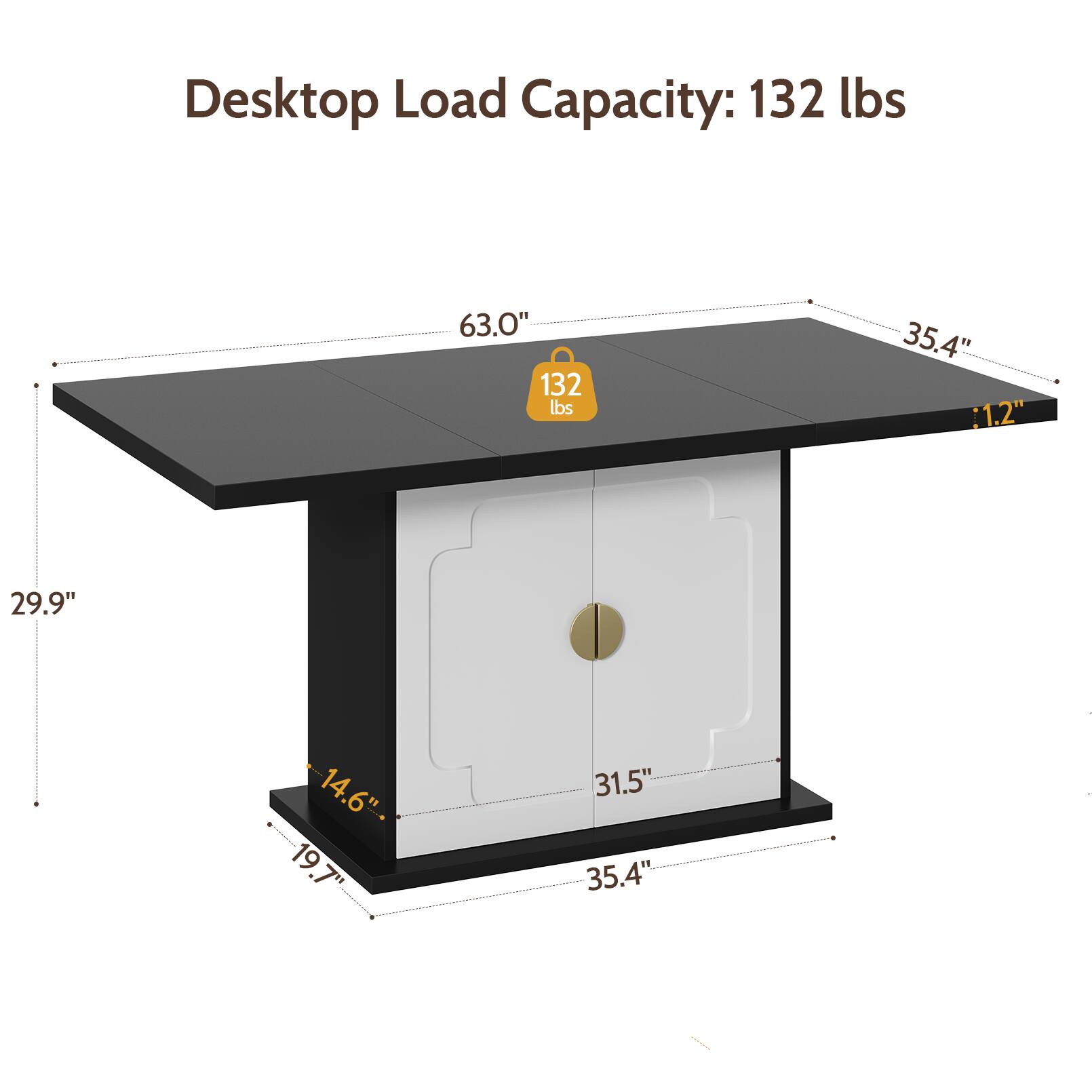 Desktop Load Capacity: 132 lbs  
63.0"  
35.4"  
11.2"  
29.9"  
14.6"  
19.7"  
31.5"  
35.4"