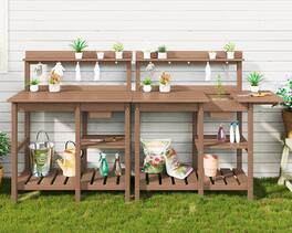 SERWALL - Outdoor Potting Bench 2-Piece Set, Rot-Resistant HDPE Gardening Table with Removable Sink, All-Weather Use - Brown