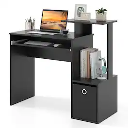 Costway - Home Office Computer Desk Space-saving Study Writing Desk with Keyboard Tray - Black