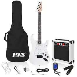 Lyxpro - Electric Guitar Kit, 39” Electric Guitar with Amp & Electric Guitar Accessories - White