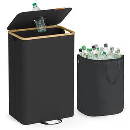 Songmics Home - Recycling Bin, 25 Gallon., Bottle Recycling Container,for Metal, Plastic, Paper, Glass, Inner Bag with Handles - Ink Black and Natural Beige