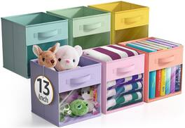 Sorbus - 13 Inch Storage Bins with Clear Window and Handle, 6 Foldable Baskets for Organizing Clothes,Toys, Books, Figures - Multi Pastel